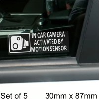 5 x SMALL 87x30mm In Car Camera Activated by Motion Sensor Stickers-Vehicle Security Detection Stickers Signs-CCTV For Car,Van,Truck,Taxi,Mini Cab,Bus,Coach 